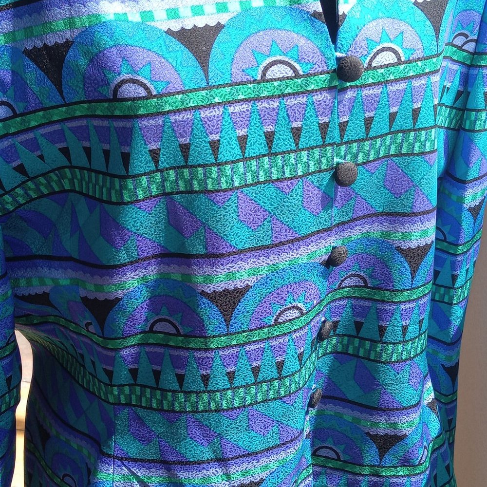 Vintage 100% silk Purple bluescreen black geometric print blazer - Picture 6 of 6